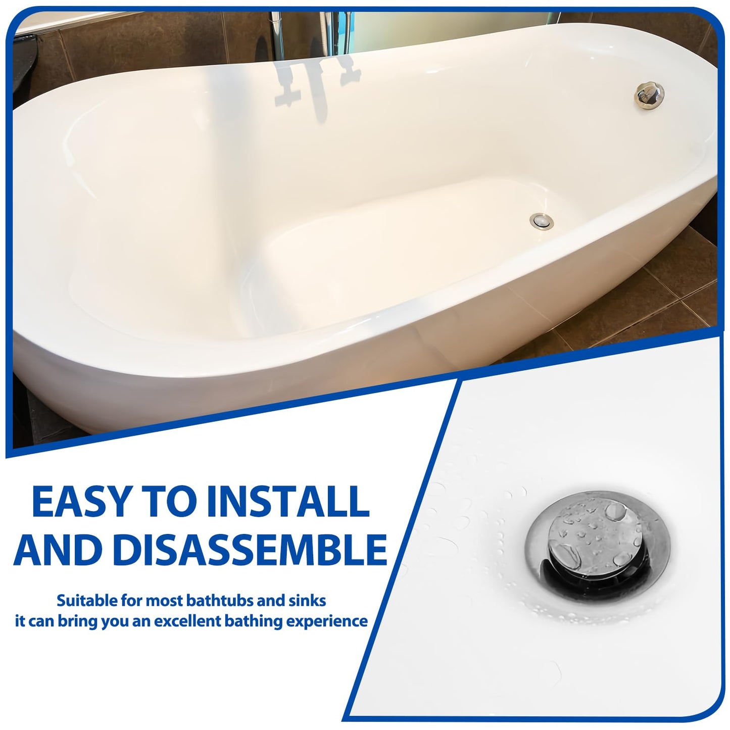 Tuwonwa Adjustable Pop-Up Bathtub & Basin Drain Plug, Copper & Rubber, 1.73 Inch (44mm), Silver