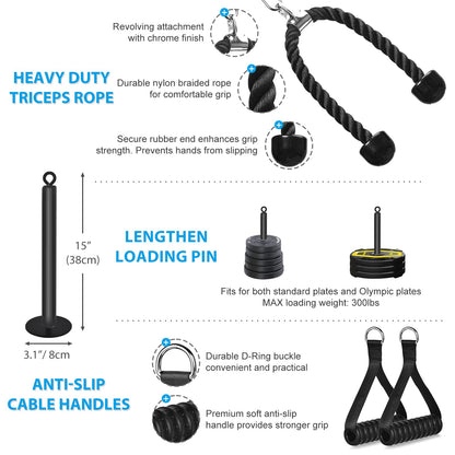 Cable Pulley System Home Gym, Weight Cable Pulley System Fitness Dual Cable Pulley Attachment Home Gym Equipment for LAT Pull Down, Arm Workout