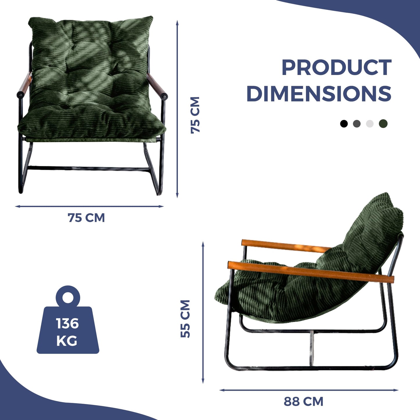 MAXYOYO Modern Accent Chair,Comfy Armchair for Living Room Lounge Chairs with Sturdy Metal Frame Wood Armrest Reading Chair Occasional Chairs with