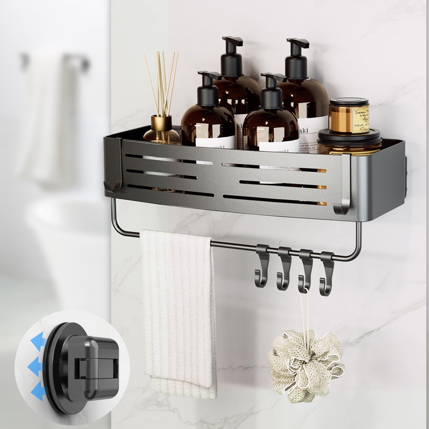 Onemake Suction Cup Shower Caddy, Shower Shelf, Bathroom Organiser, Gray