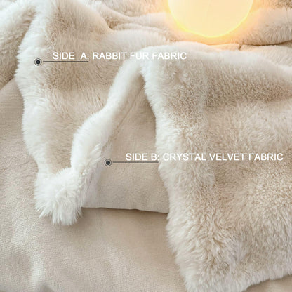 Faux Rabbit Fur Throw Blanket, Luxury Soft Warm Bubble Blanket for Bed, Couch, Sofa, Beige, 127 X 152 CM