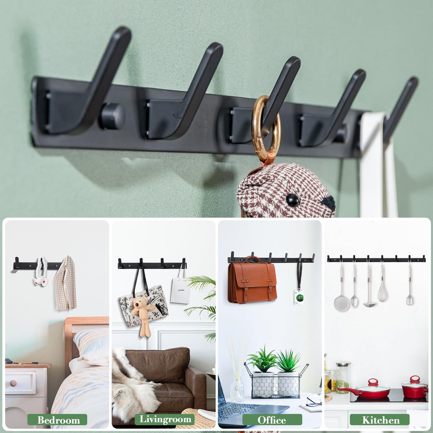Sevenpers 2 Pack Coat Hooks Wall Mounted, Heavy Duty Coat Rack with 5 Hooks