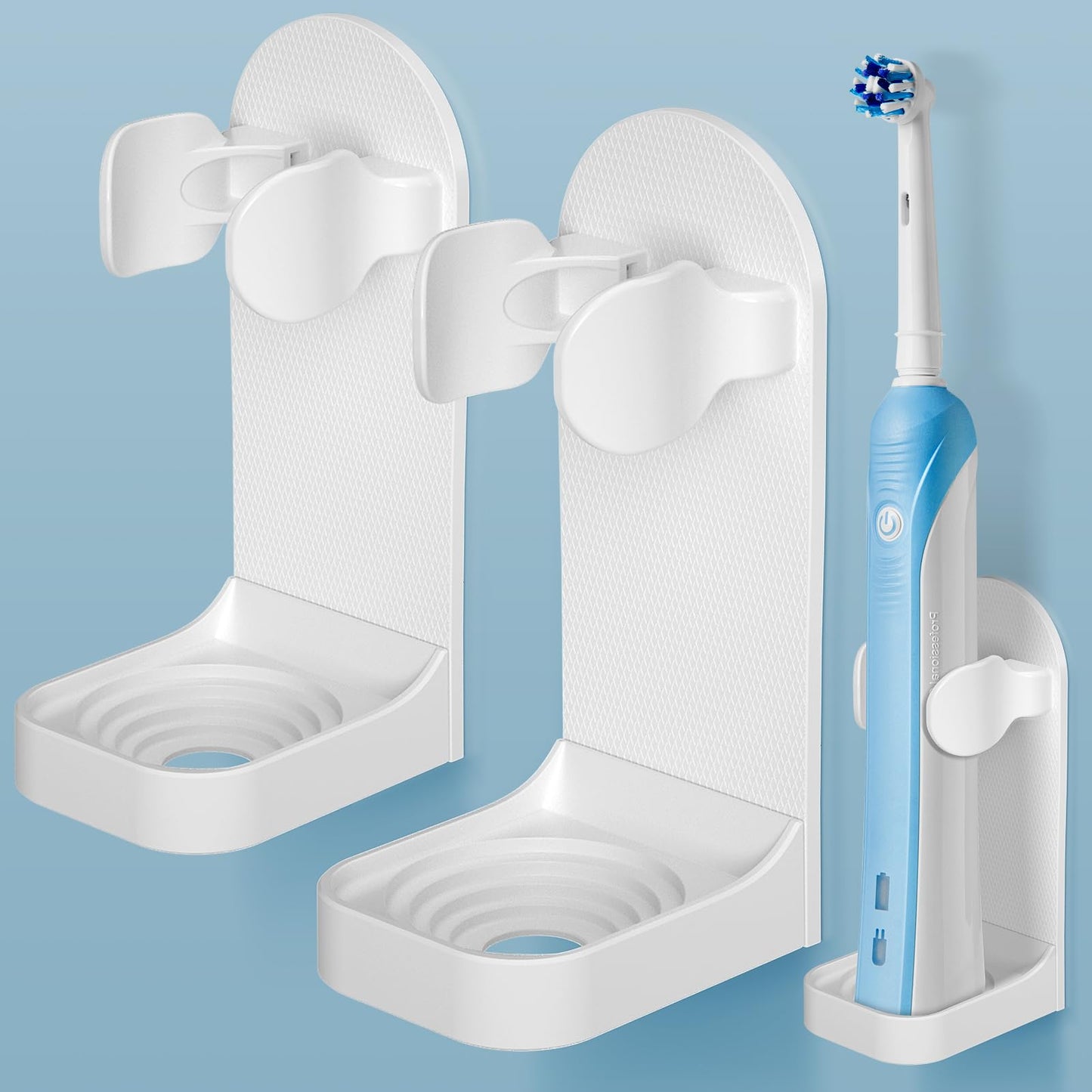 HOMMAND Electric Toothbrush Holder 2 Packs, Upgraded Strong Adhesive Electric Toothbrush Holder Wall Mounted