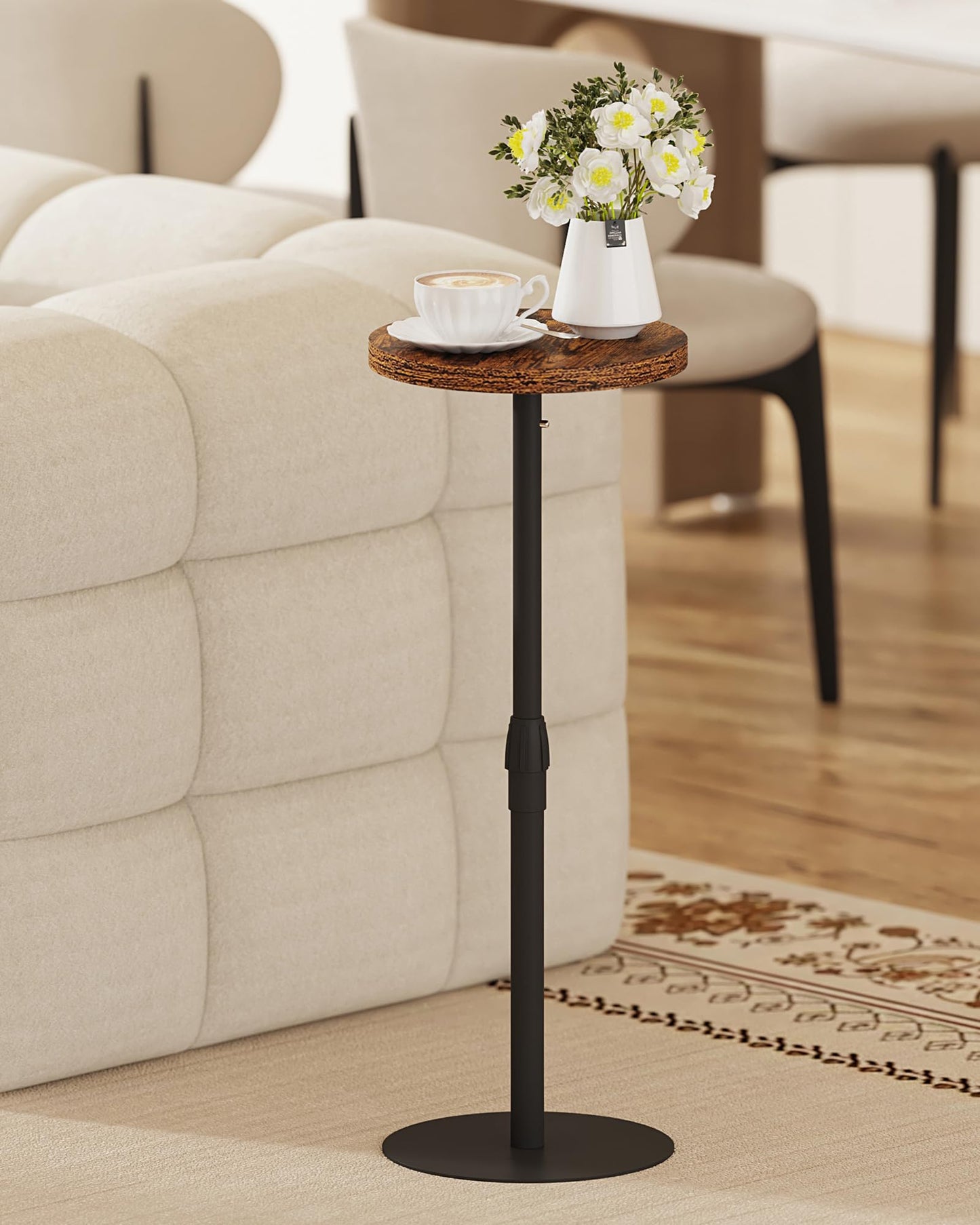 TUTOTAK Tall Round Side Table, Adjustable height, Small End Table, Drink Table, Pedestal Side Table, livingroom, Brown TB01BB096EU