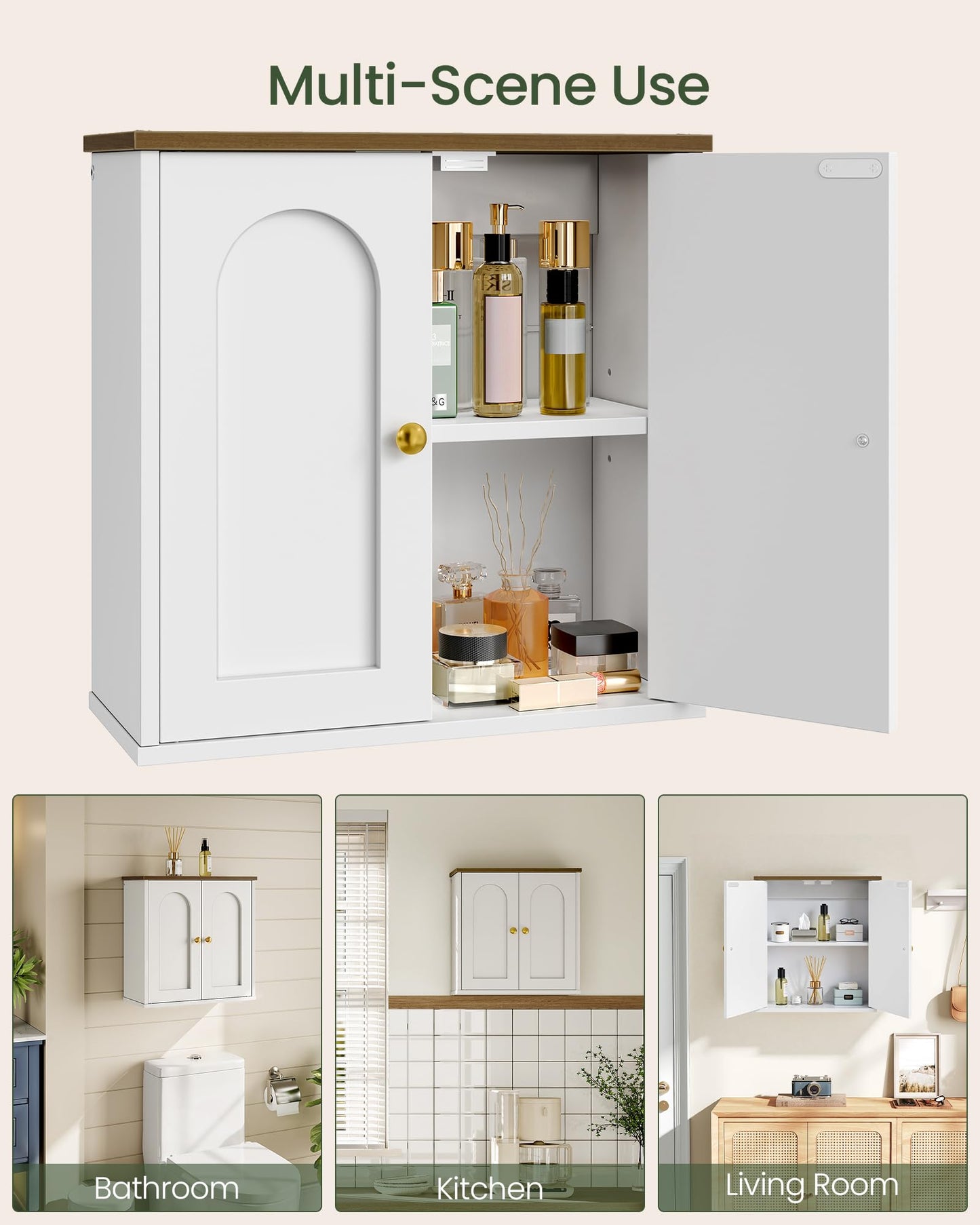 CHOEZON 40 x 18 cm Medicine Cabinet, Bathroom Wall Cabinet with Adjustable Shelf, Modern Farmhouse Wall Mounted Storage Cabinet, White and Walnut
