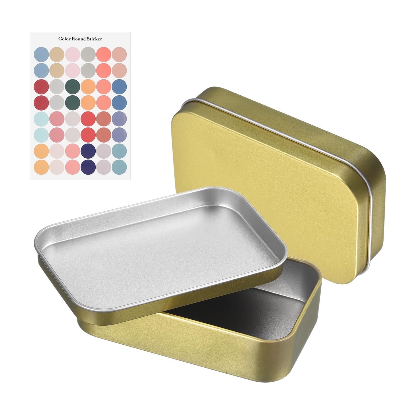 sourcing map 2Pcs Metal Tin Box Container, 3.7x2.4x0.9 Rectangular Empty Box with Self Adhesive Colored Stickers
