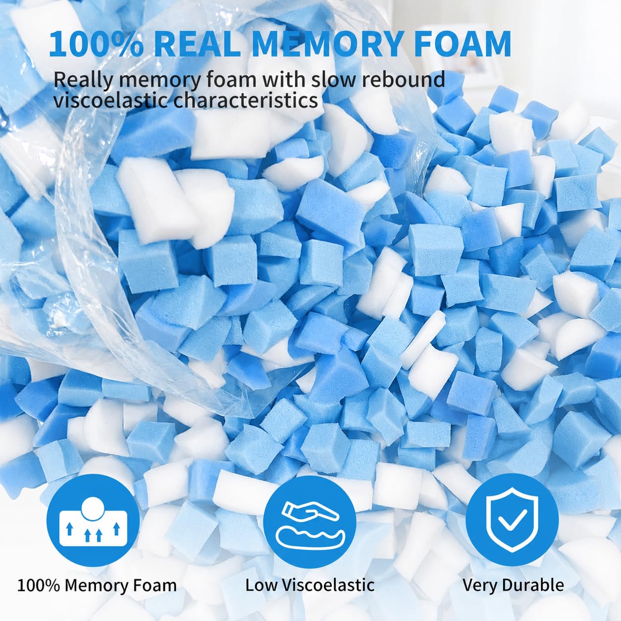 Welacer Blue White Shredded Memory Foam 4.5KG, Bean Bag Chair Refill