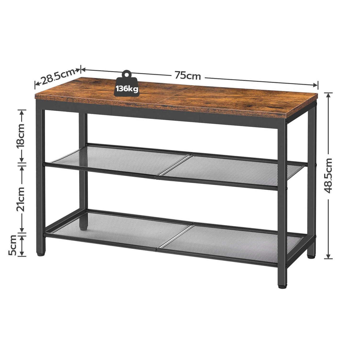 HOOBRO Shoe Rack, 3-Tier Shoe Bench with 2 Mesh Shelves, Shoe Storage Bench with Seat, for Entryway, Hallway, Living Room, Small Space, Easy Assembly