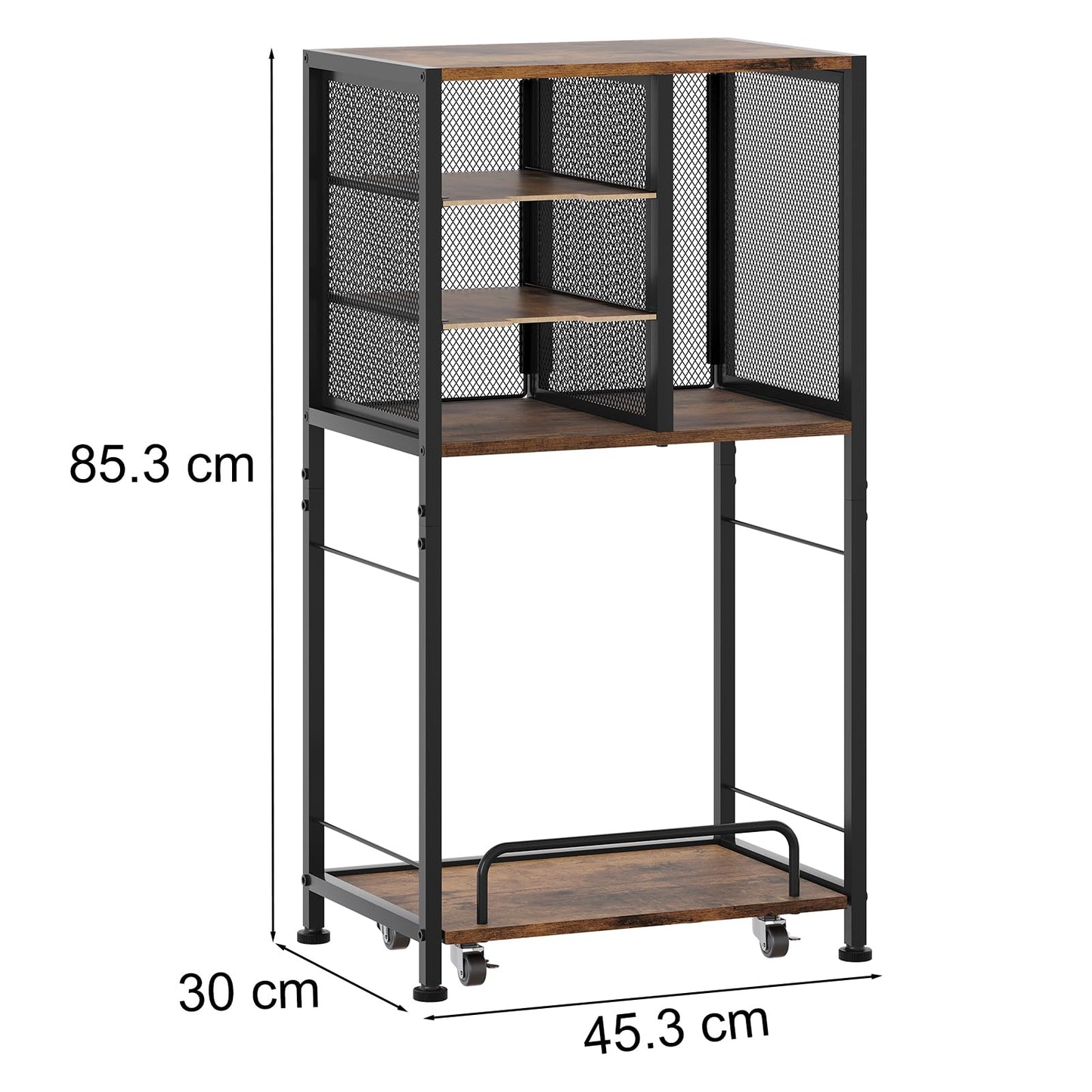 EasyPAG 4 Compartments Metal Wood Floor Standing Printer stand with Storage,Printer Table with Movable Pull-out Shelf Trolley,Printer Shelf for Fax
