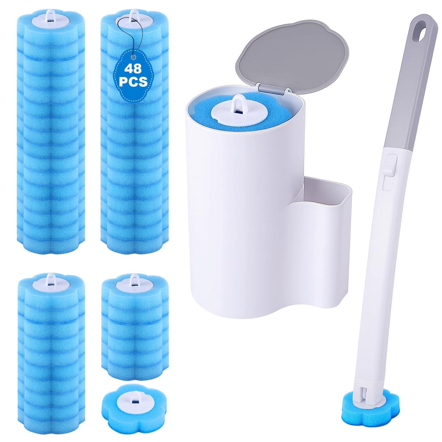 wlich Disposable Toilet Brush 48 Refills, Wall Mounted Holder for Bathroom