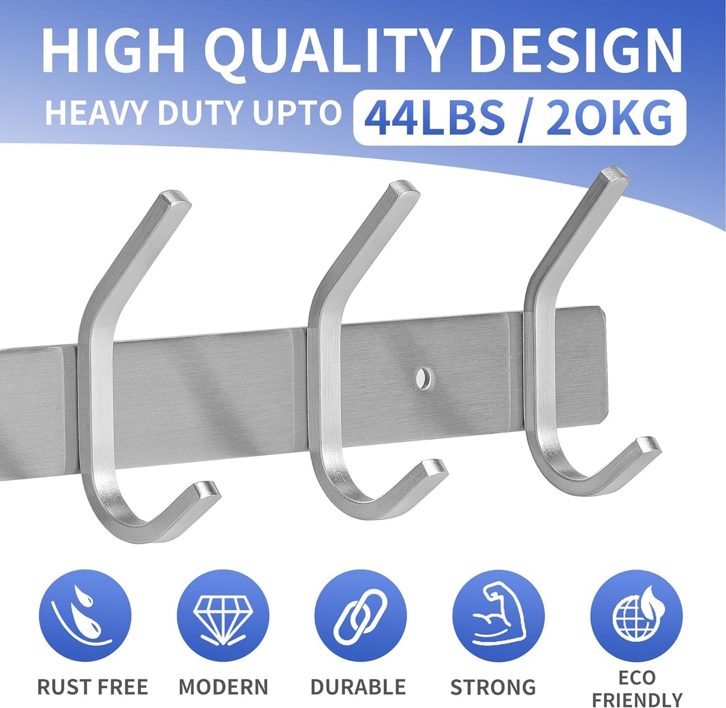 GlazieVault Coat Hooks for Wall - Stainless Steel Coat Racks (2 Pack) - Heavy Duty Coat Hook Wall Mounted