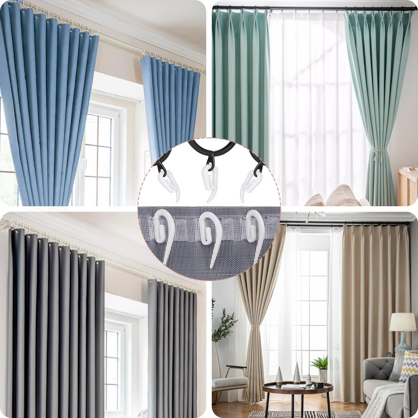 Curtain Hooks Plastic White Pack of 120, 2.8x1.2cm, Drapery Hooks for Windows, Doors and Shower Curtains Fits Most of Curtains