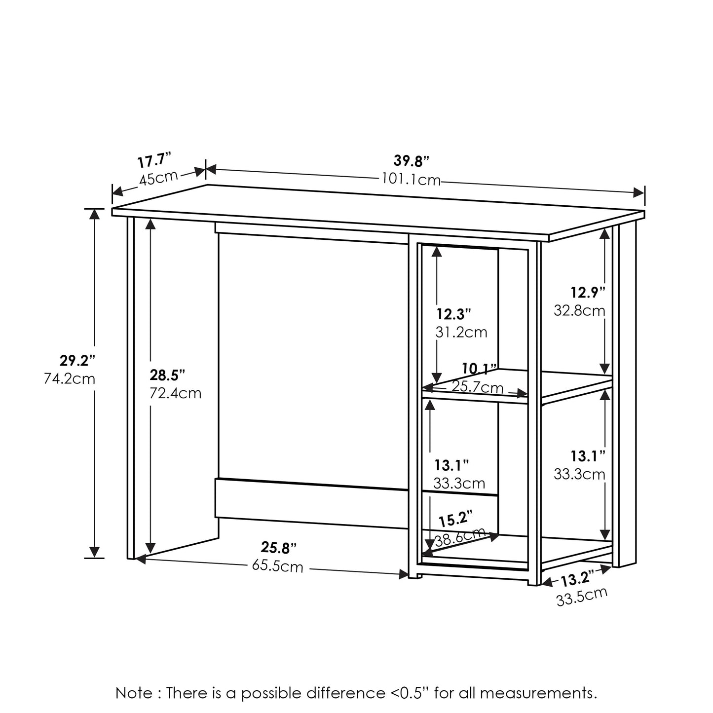 Furinno Computer Desk, Americano/Black, 74.2 (D) x 101 (W) x 45 (H) cm