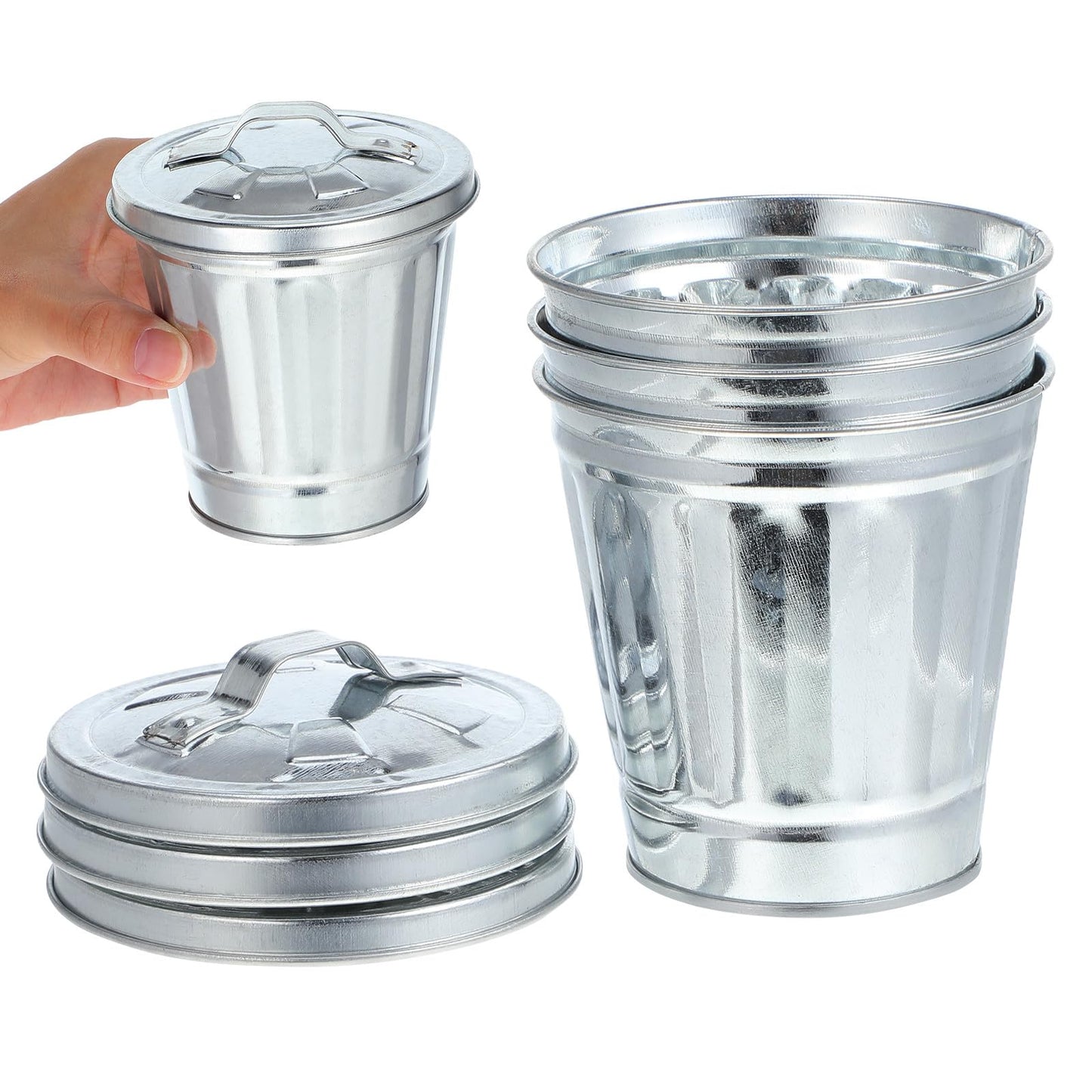 Gadpiparty 3Pcs Small Metal Trash Bin with Lid - Mini Desktop Waste Bin Flowerpot for Office Home Dorm - Compact Table Storage Jar 9.5x9x9cm
