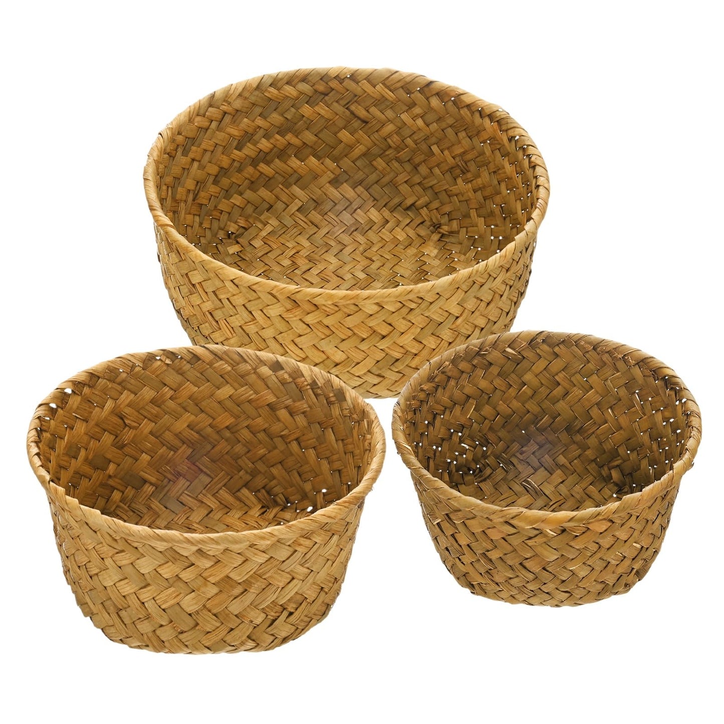 M METERXITY 3-Pack Natural Seagrass Woven Storage Basket, Small Round Storage Seaweed Woven Sundries Baskets for Fruit/Kitchen/Desktop/Household