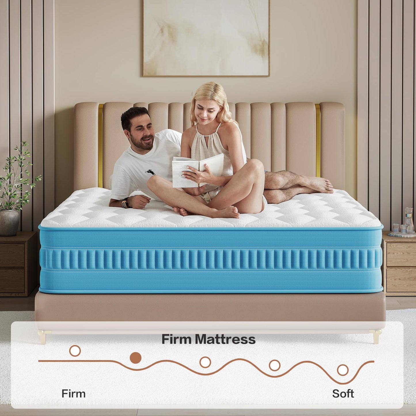 Niqooia Double Mattresses, 10 Inch Double Mattress, Medium Firm Zoned Coil Pocket Sprungs & Memory Foam for Back Pain Relief
