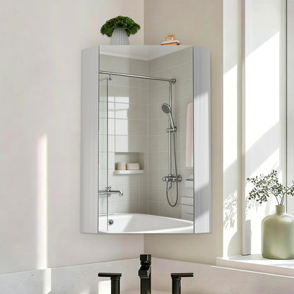 Pamapic Corner Bathroom Mirror Cabinet, Bathroom Cabinet with HD Mirror, Wall Mounted Storage Cupboard with Adjustable Shelves