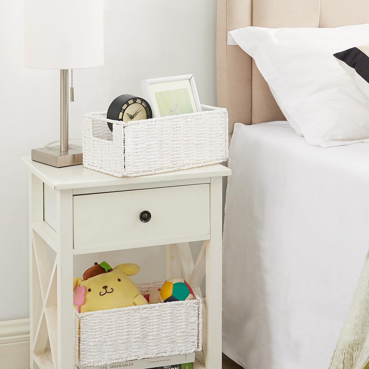 Vagusicc Wicker Storage Basket, Set of 2 Hand-Woven Paper Rope Wicker Basket, Small Storage Baskets for Organizing Toilet Paper Basket