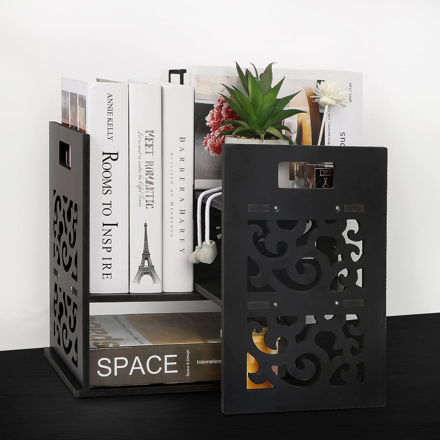 DoToGo Desk Shelf Organizer, Deskop Bookshelf for Small Space Adjustable Expendable for Office, Home, Kitchen (black-gc-lk)