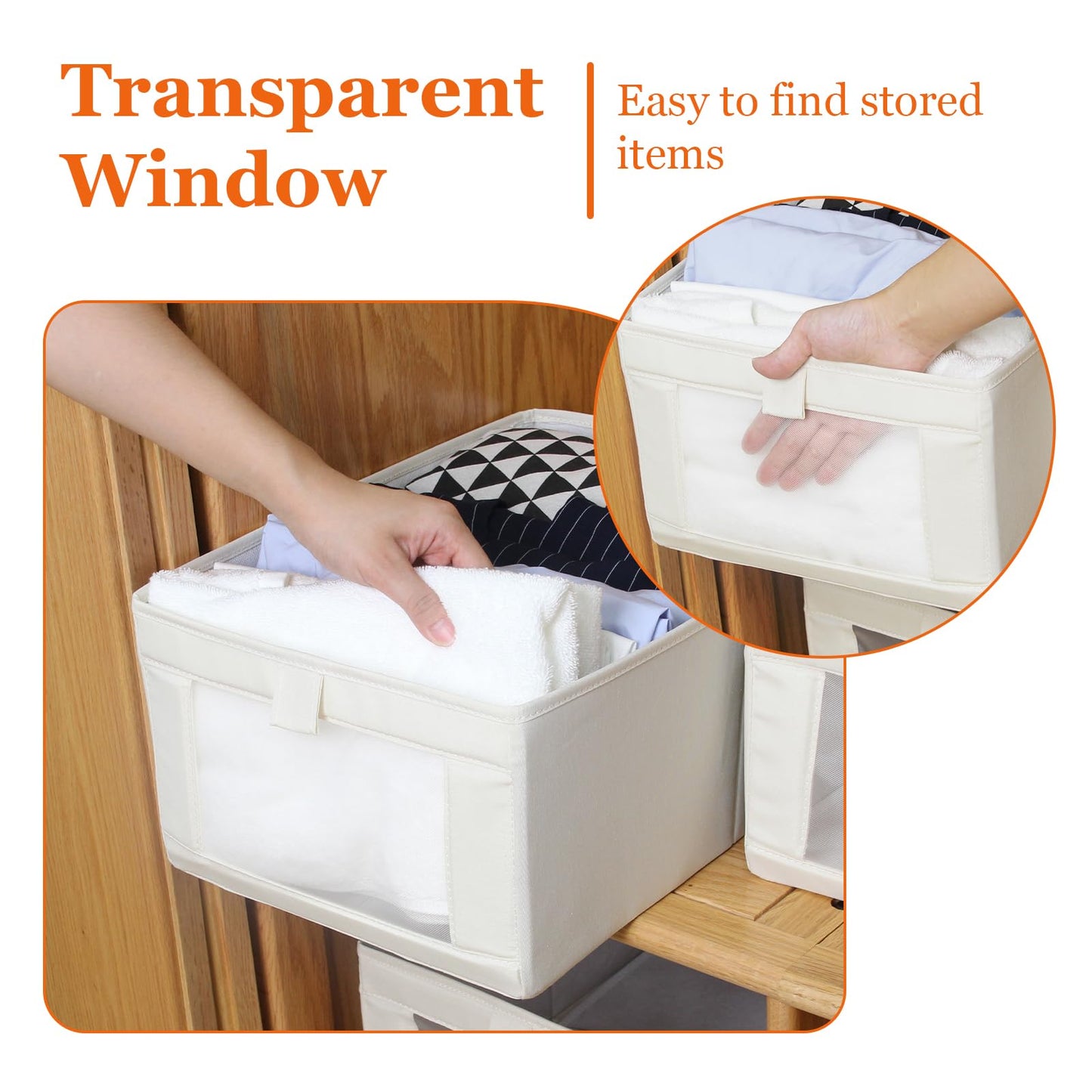 IHOMAGIC 4Pcs Wardrobe Storage Organiser with Handles, Foldable Storage Baskets in Linen, Multi-functional Storage Boxes for Clothes, Snacks, Books