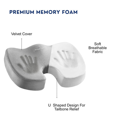 Wonder Care Orthopedic Coccyx Cusion | High Density Memory Foam for Back Pain, Sciatica, Tailbone Relief Velvet Cover, 70Kg
