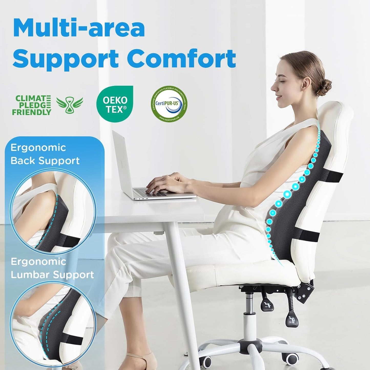 High Back Support Cushion for Office Chair, Memory Foam Lumbar Support