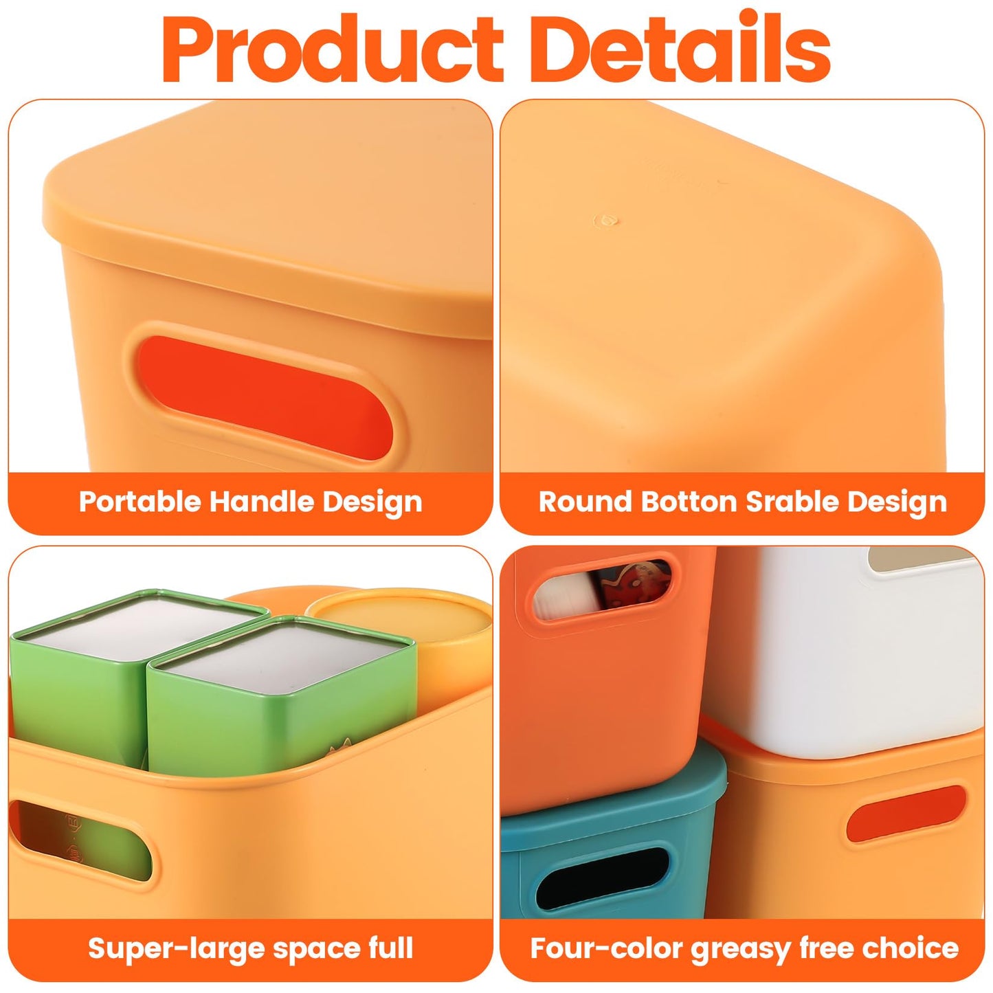 Qeapug 4 Pcs Small Storage Boxes with Lids, Colourful Stackable Plastic Storage Box with LidStorage Baskets for Shelves Kitchen Bathroom Bedroom
