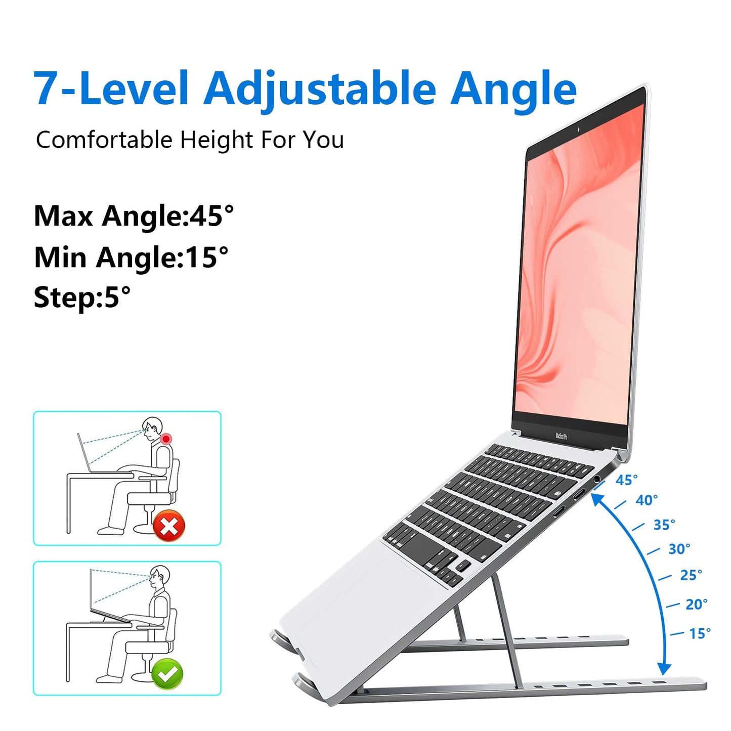 Sopholid Laptop Stand for Desk, Aluminum Metal MacBook Stand，Computer Riser for Desk, Portable Foldable Adjustable Notebook Holder