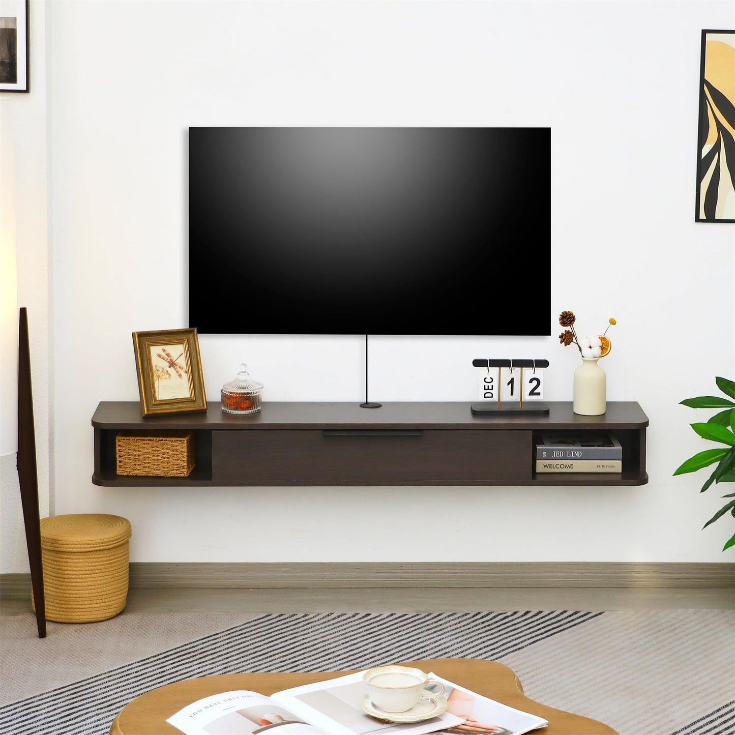 Mordchil EU Wall-mounted TV Cabinet Stand, 140cm Floating Media Console Under TV, Entertainment Shelf Center for Bedroom and Living Room