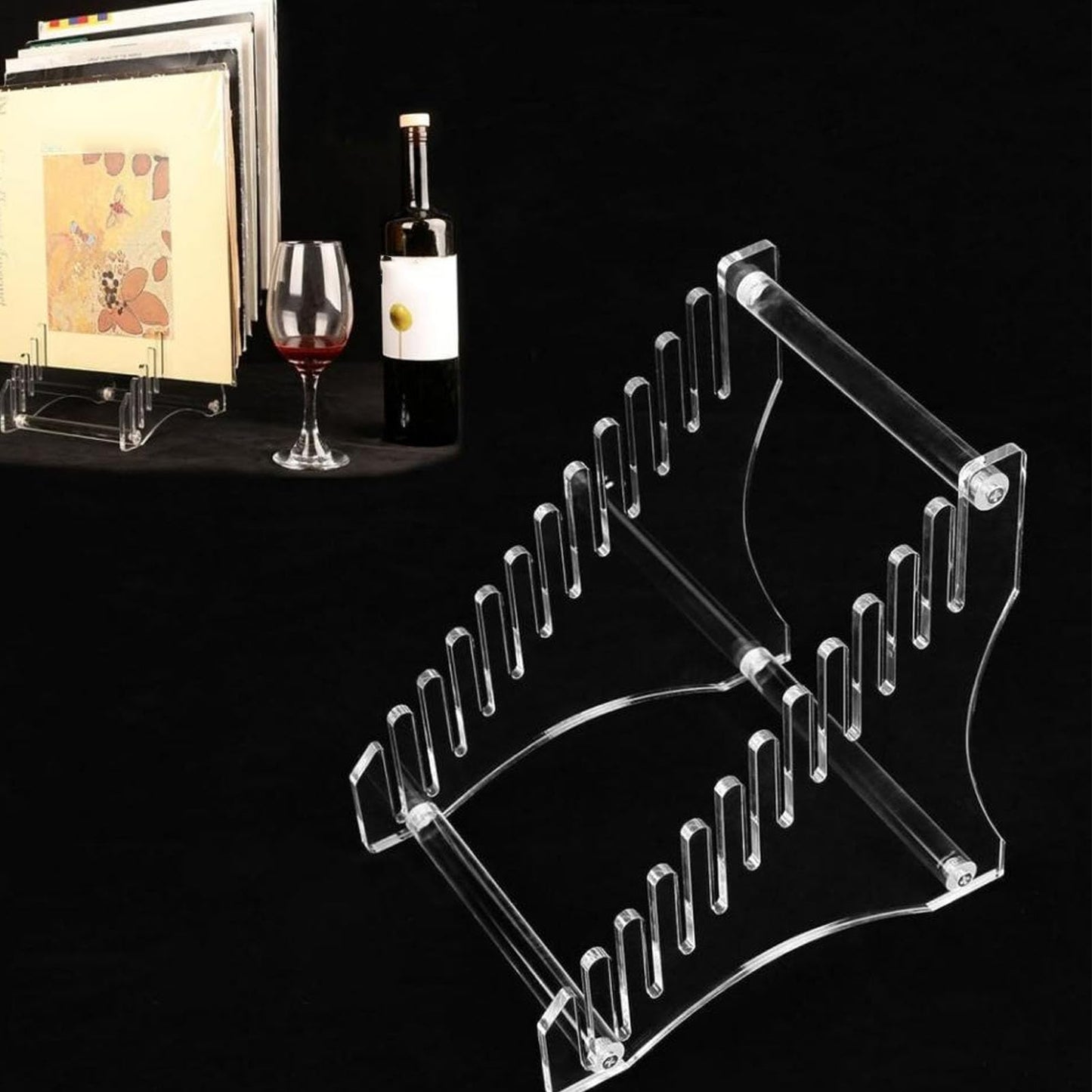 Focket Record Rack, Acrylic Record Storage Holder Easy Assembly 12 Places Easy Access for Albums (Transparent)