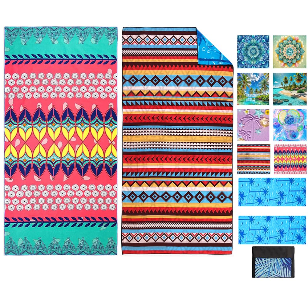 JAODFK 2 Pcs Microfibre Beach Towel 71"X32" Quick Dry Lightweight Sand Free Extra Large Thin Towels Travel Essentials For Adults Womens Swim Bath