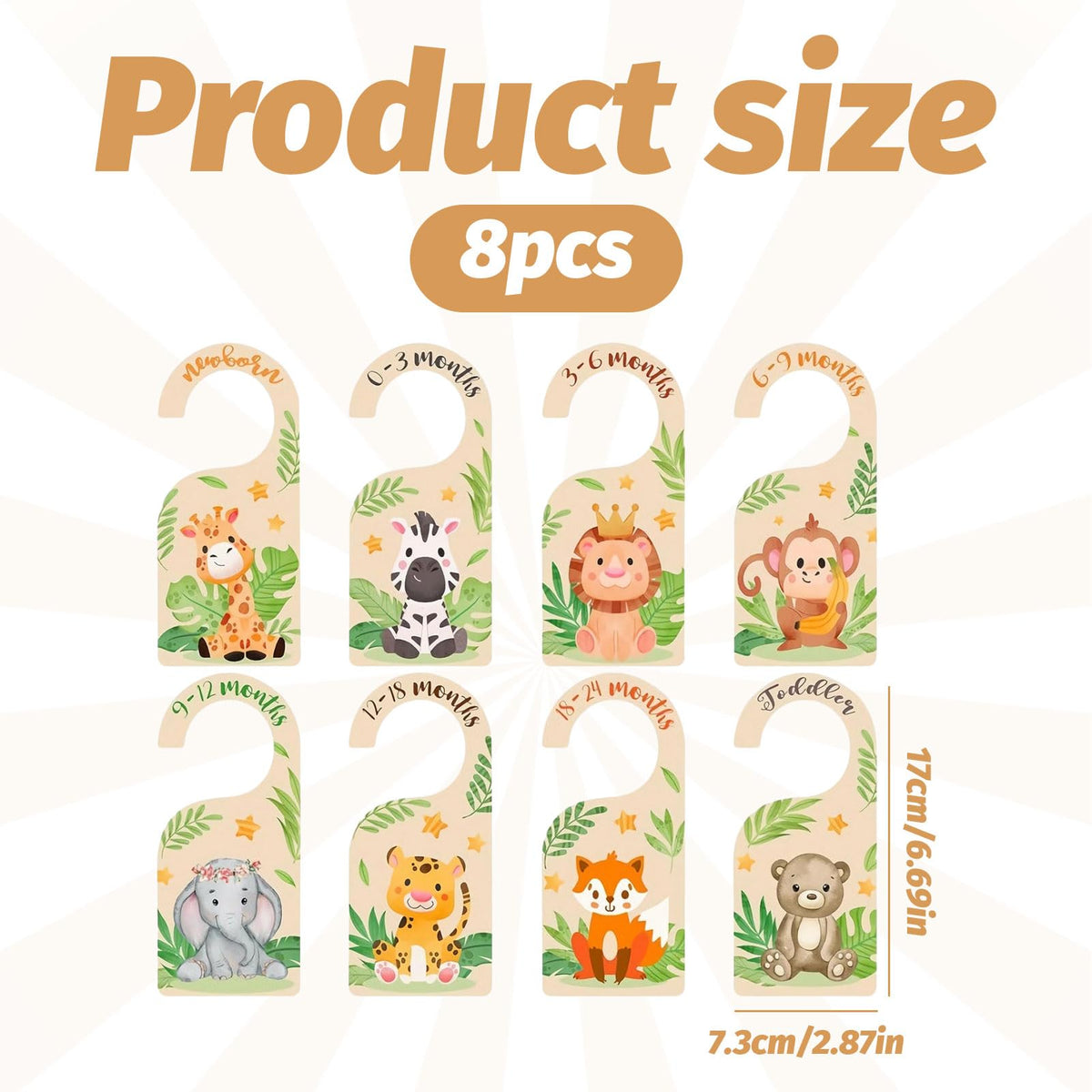 Baby Wardrobe Dividers,8PCS Wood Baby Clothes Dividers,Animal Theme Baby Wardrobe Organiser from Newborn to 24 Months,Double-Sided Wardrobe