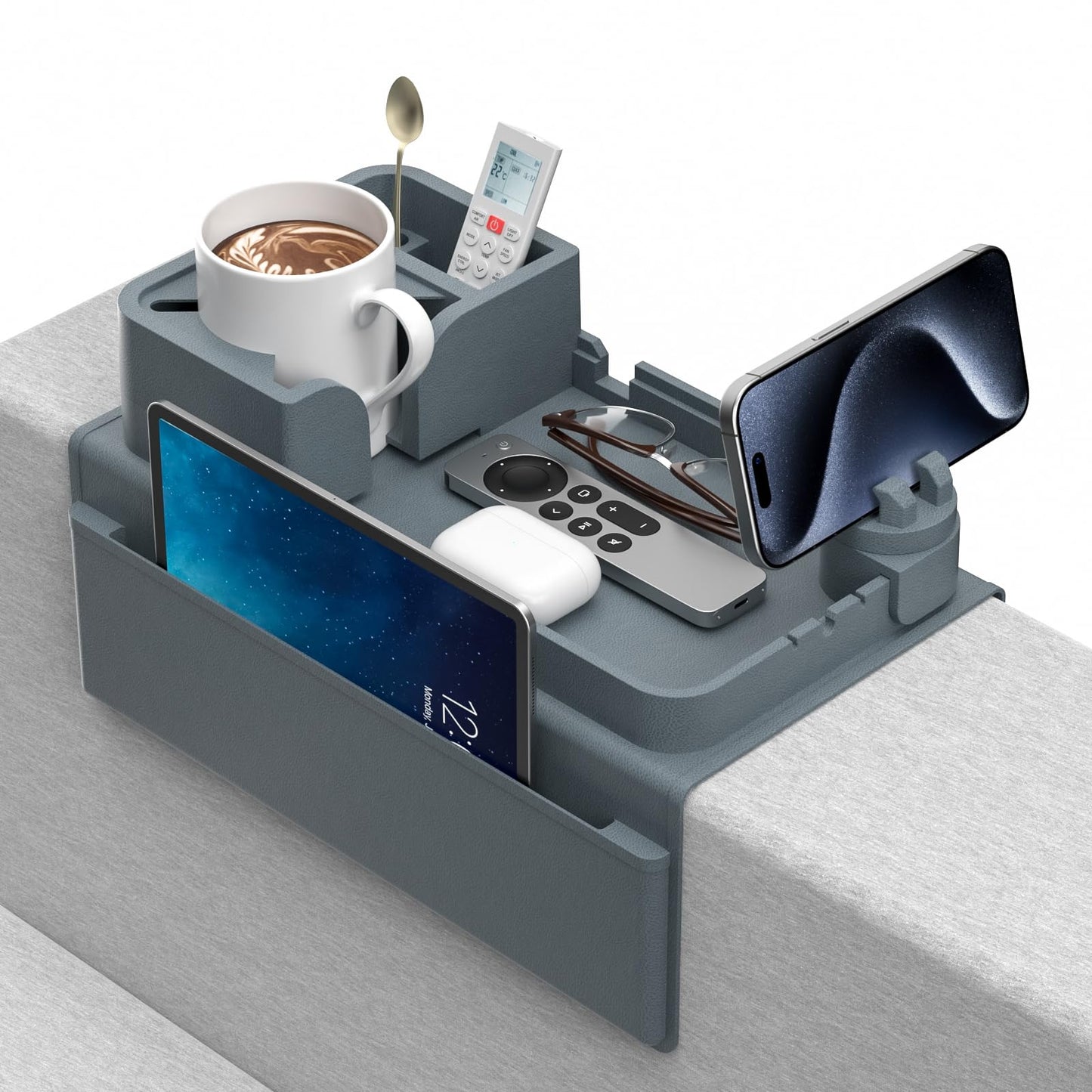 Couch Cup Holder - Anti-Slip Sofa Armrest Tray with Dual Side Pockets - Silicone Anti-Spill Sofa Drink Holder Arm with Phone Holder
