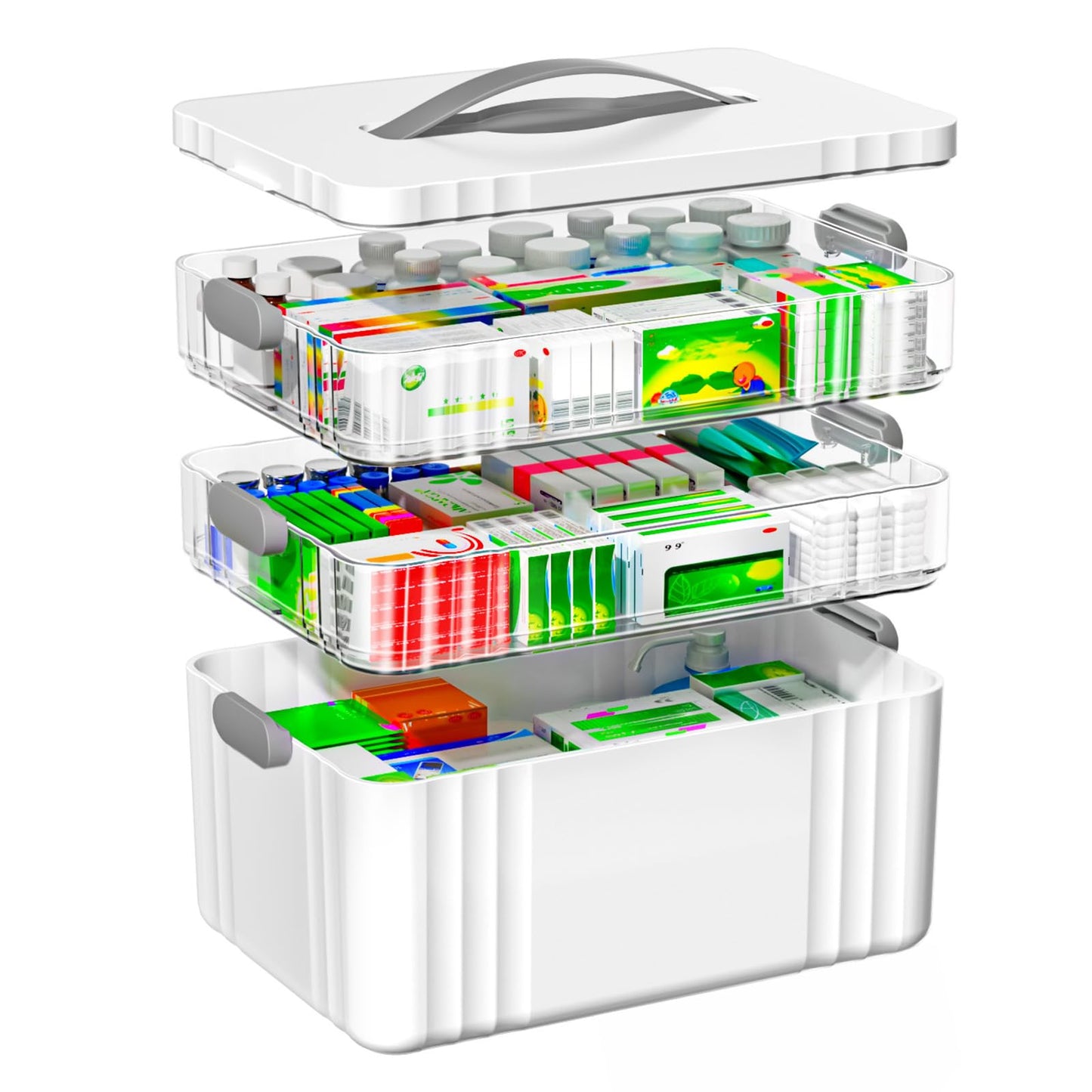 Medicine Storage Box, 3 Layer Medicine Box, Medication Storage Box with Portable Handle, 13.43 * 8.66 * 9.65in Medicine Storage for Home,School,