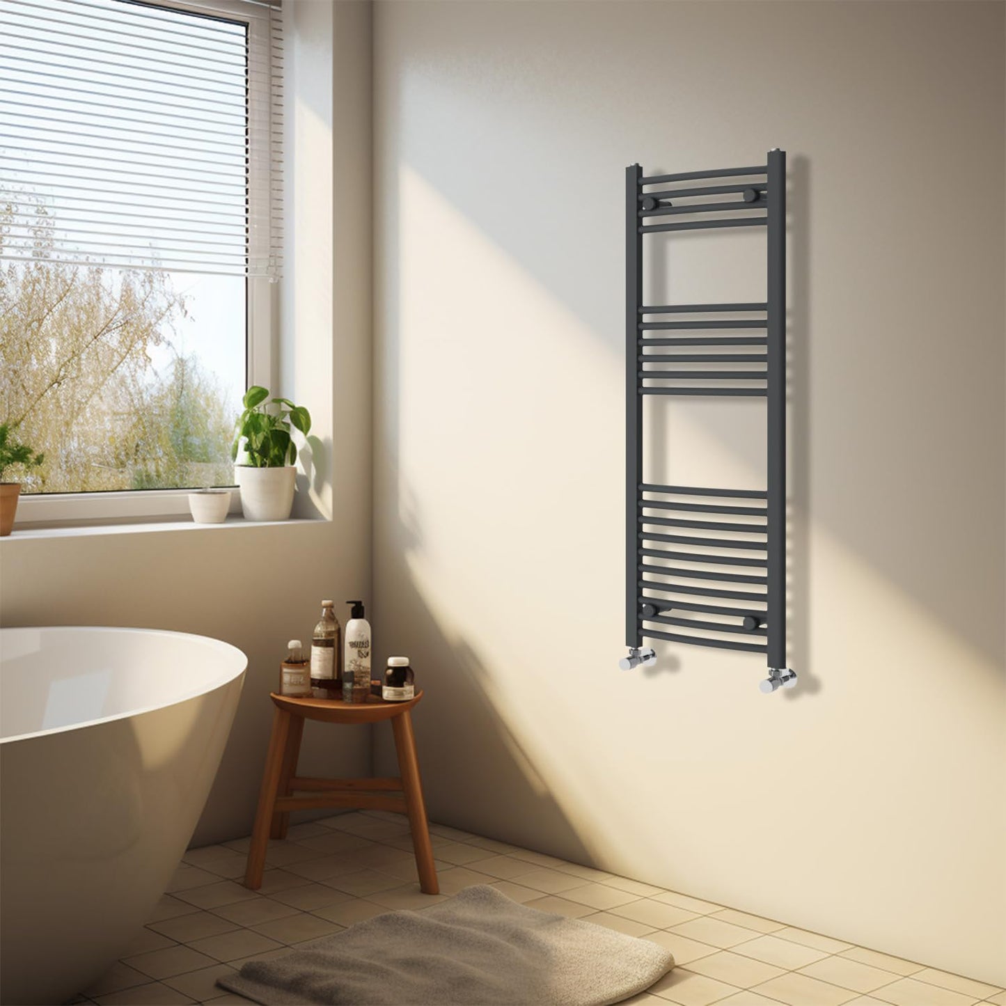 NRG Anthracite Heated Towel Rail Curved Designer Radiator - 1200×400mm