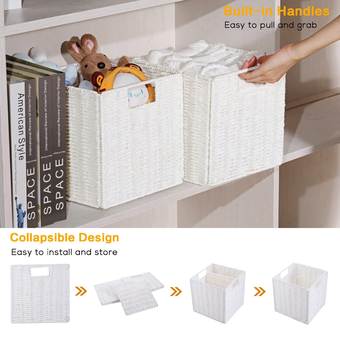 Vagusicc Wicker Storage Basket, Wicker Organizer Bins with Handles for Shelves Foldable Storage Cubes Storage Baskets for Gifts for Organization &