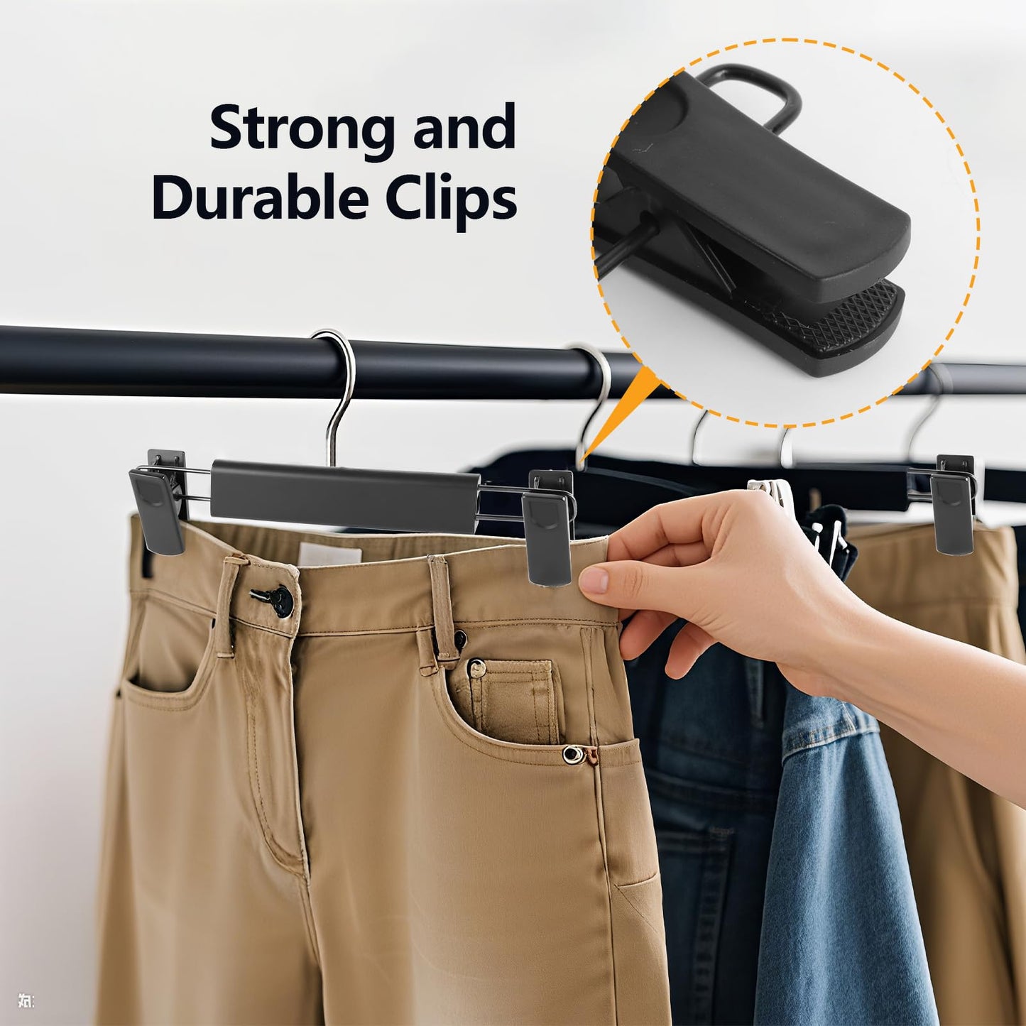 Trouser Hanger, 20Pack Plastic Pant Hangers Space Saving Skirt Hangers with Clips Adjustable Non-Slip Coat Suit Metal Heavy Duty Chrome Clothes