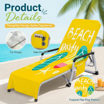 Surwin Sun Lounger Towel with Pockets, 3D Juice Print Quick Dry Beach Towel, Microfiber Sunbed Towels Travel Lounger Bag for Loungers Summer Holiday