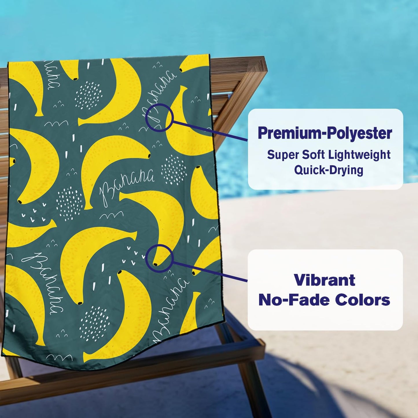 Violetpos Banana Doodle Beach Towel, Extra Large 180x90 cm 250GSM Microfibre, Sand Free Quick Dry