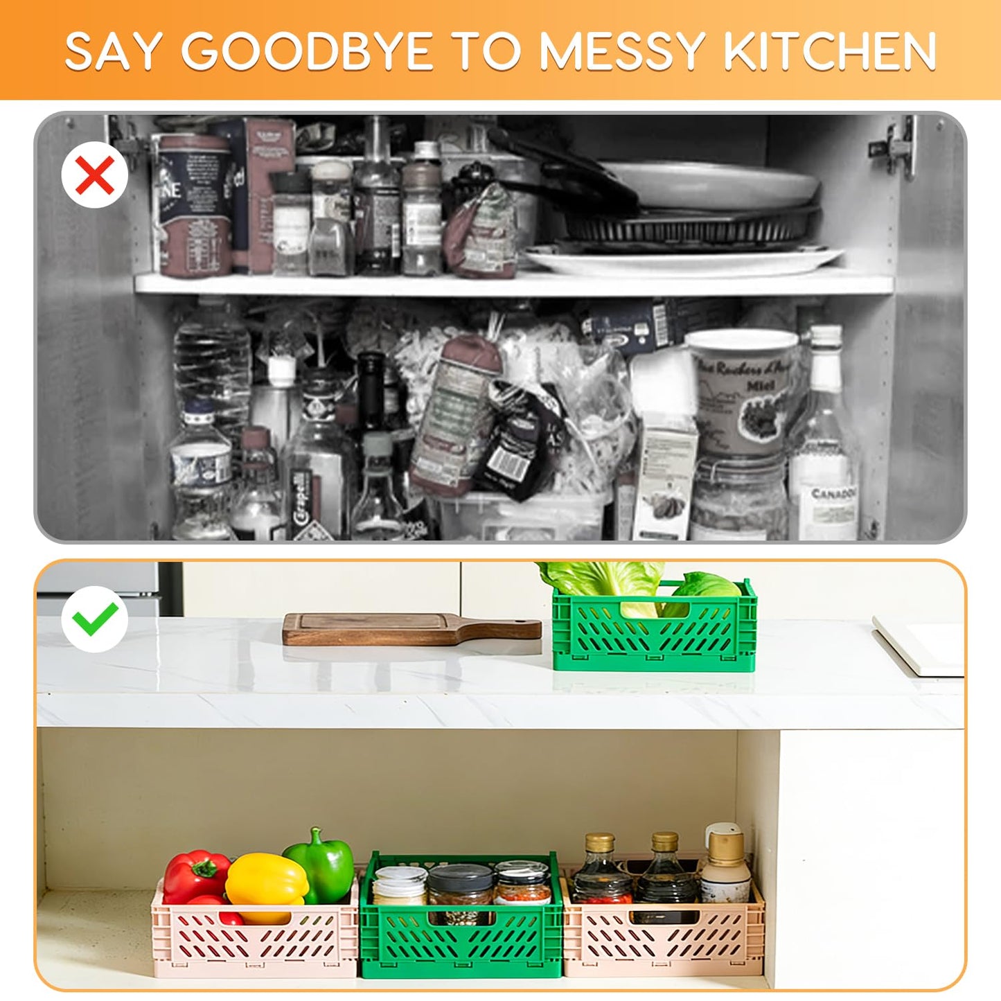Zouwel Cupboard Storage Organiser, 2Pack Kitchen Cabinet Door Organisers Boxes, Self-Adhesive Foldable Storage & Organisation for Cupboard, Bathroom