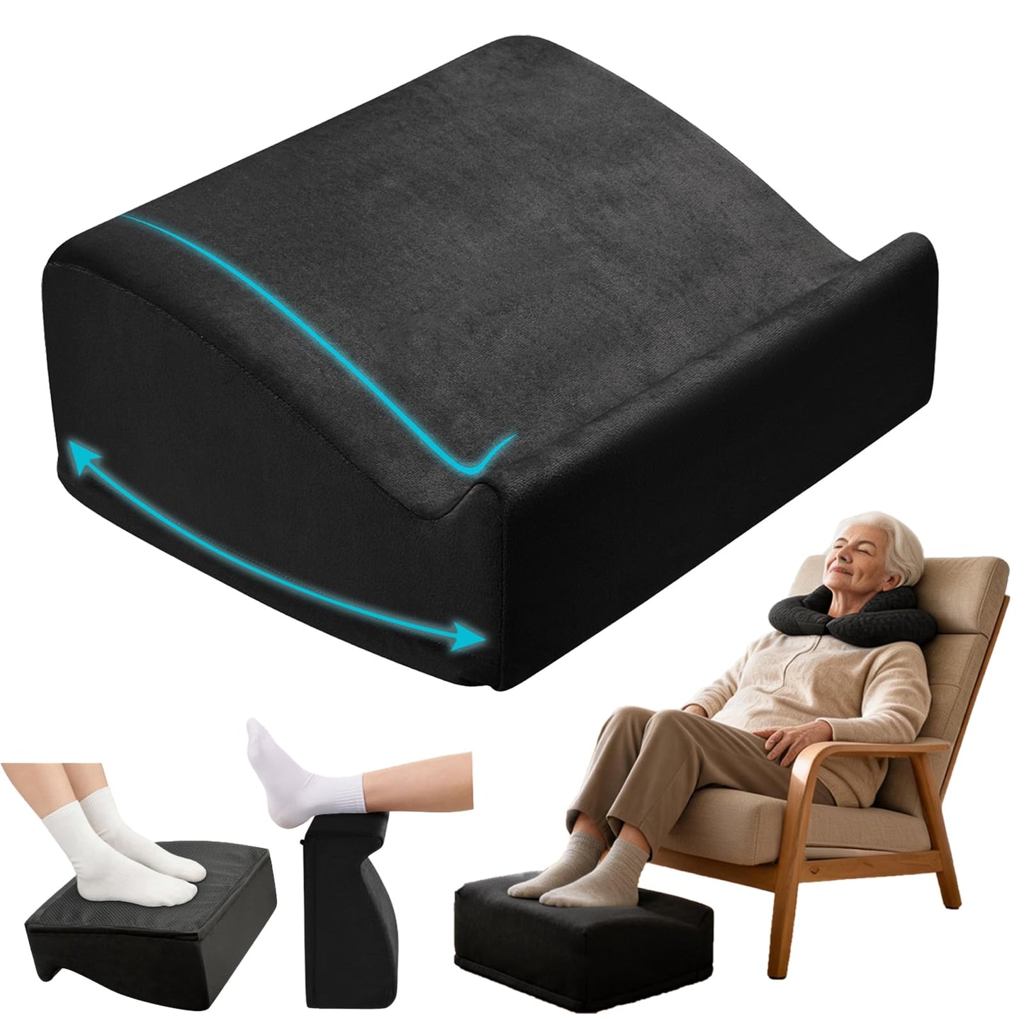 Nockovi Foot Rest Under Desk with Rocking Base | Black Velvet