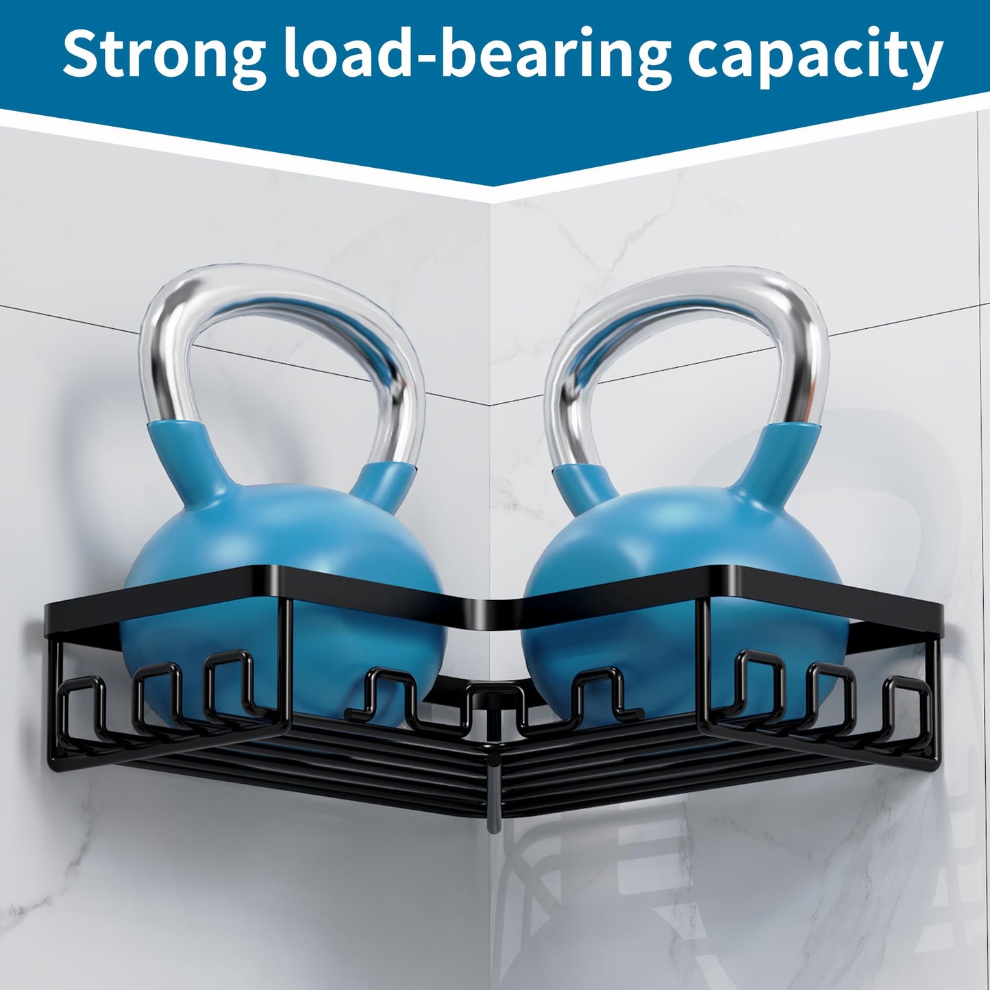 KEGII Corner Shower Caddy - 2 Pack Adhesive Shower Shelf Organiser Black