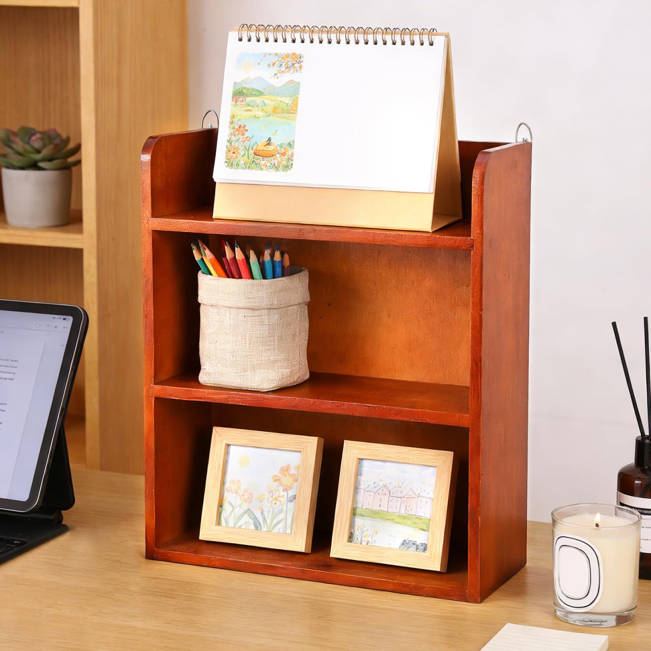 TOPBATHY Japanese-Style Desktop Storage Holder Multi-Layer Solid Wood Rack for Home Office Sundries Organizer Mini Bonsai Small Decor Display 11.81 X