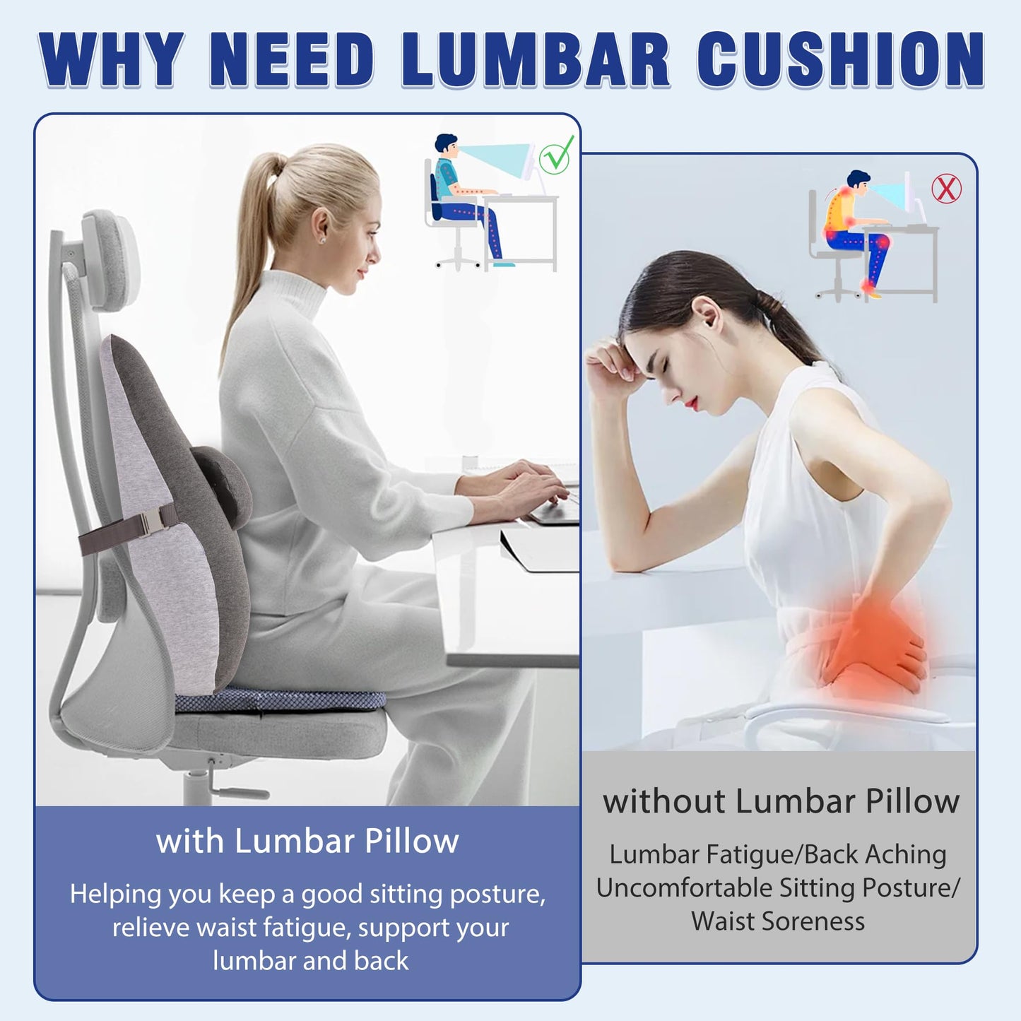 MzGro Lumbar Support Cushion for Office Chair - High Density Memory Foam Back Support Cushion for Back Pain Relief