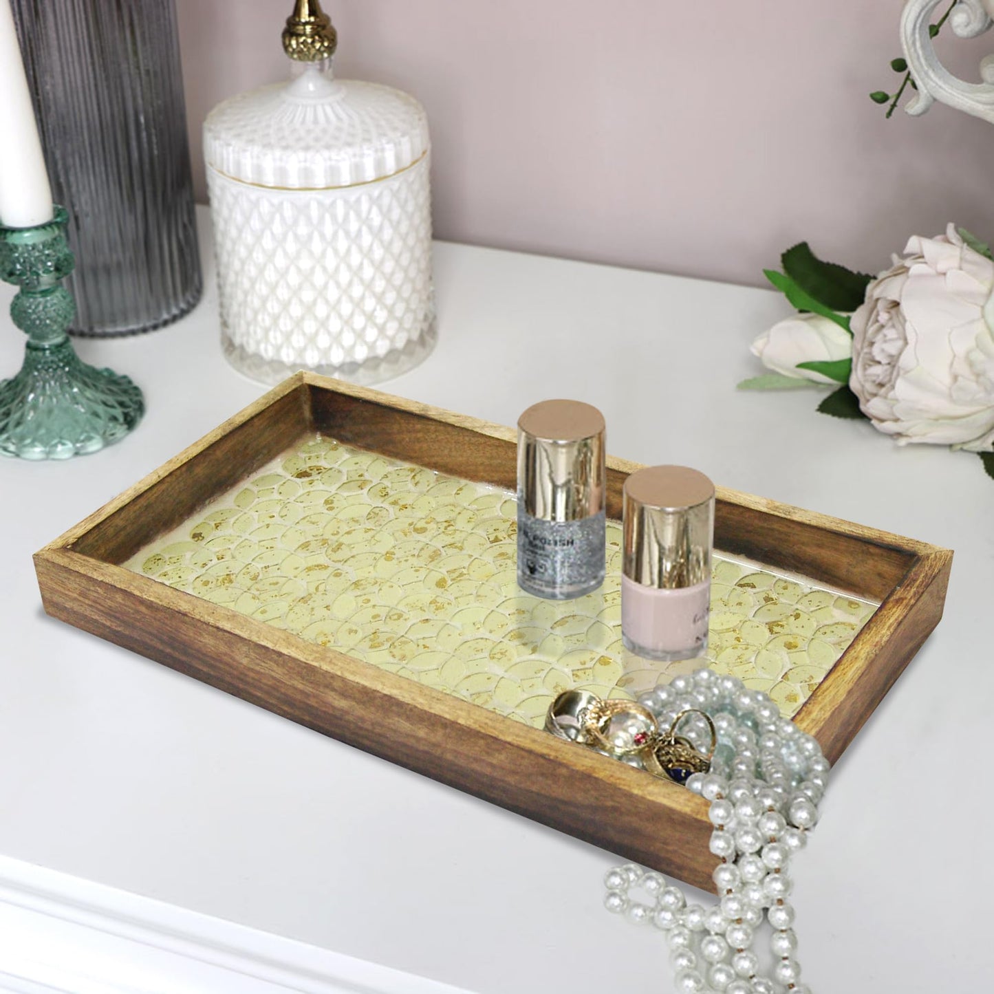 nu steel Nusteel Wooden Towel Storage Dispenser, Sturdy Holder for Cosmetic Tray-Bathroom Vanity Countertop, Gold Mosaic Finish, Stainless Steel, DAA