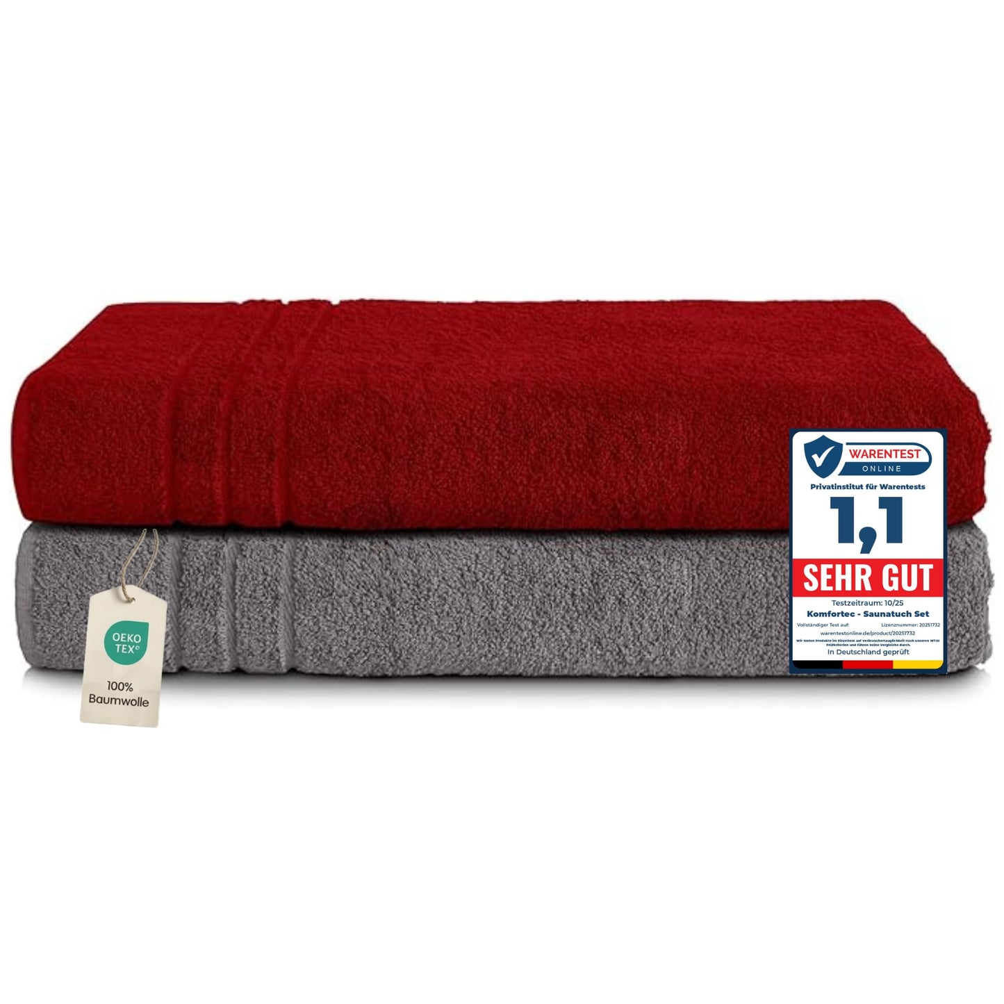 Komfortec Jumbo Bath Towels, 100% Cotton, Quick Dry, 80x200, Grey & Red