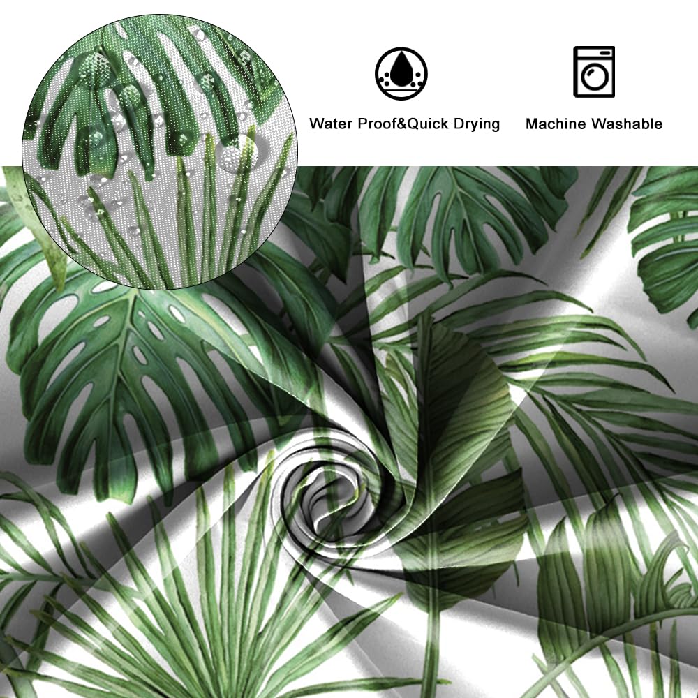 SDOTPMT 60x72 Inch Watercolor Green Palm Leaves Shower Curtain Summer Tropical Botanical Plants Bath Curtain Jungle Banana Monster Leaf Shower