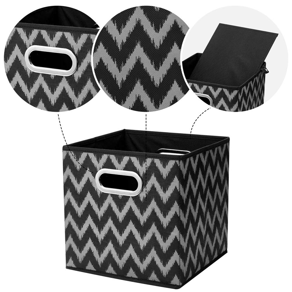 HSDT 3 Cube Storage Bins Black 10.5x10.5x11 Inch Foldable Grid Chevron Print Fabric Half Storage Basketes for Home Organizers Storage Drawer,QY-SC10-3