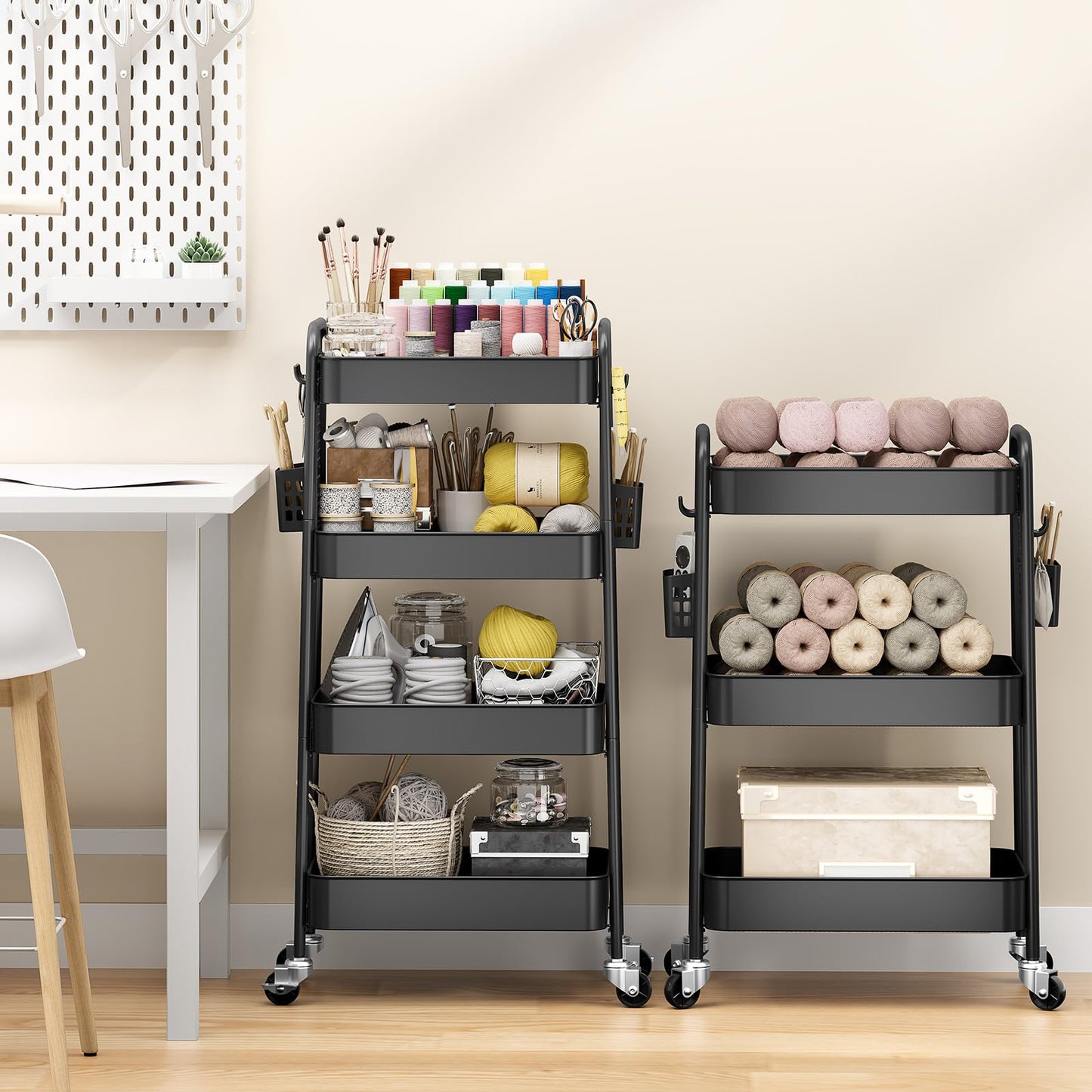 Urackify 4 Tier Storage Trolley on Wheels, Black