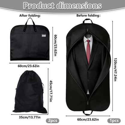 3PCS Suit Bags for Men Set, Suit Carrier, 60x120CM, Includes 2 Shoe Bags. Designed for Storing Jackets, Shirts, Evening Gowns